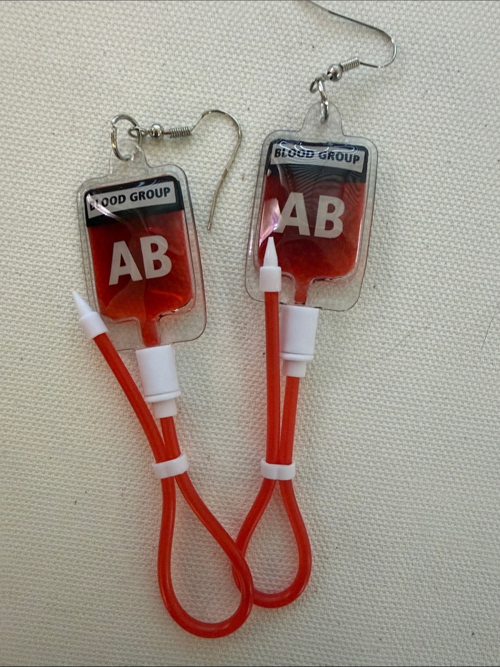 Red AB Blood Group earrings.
